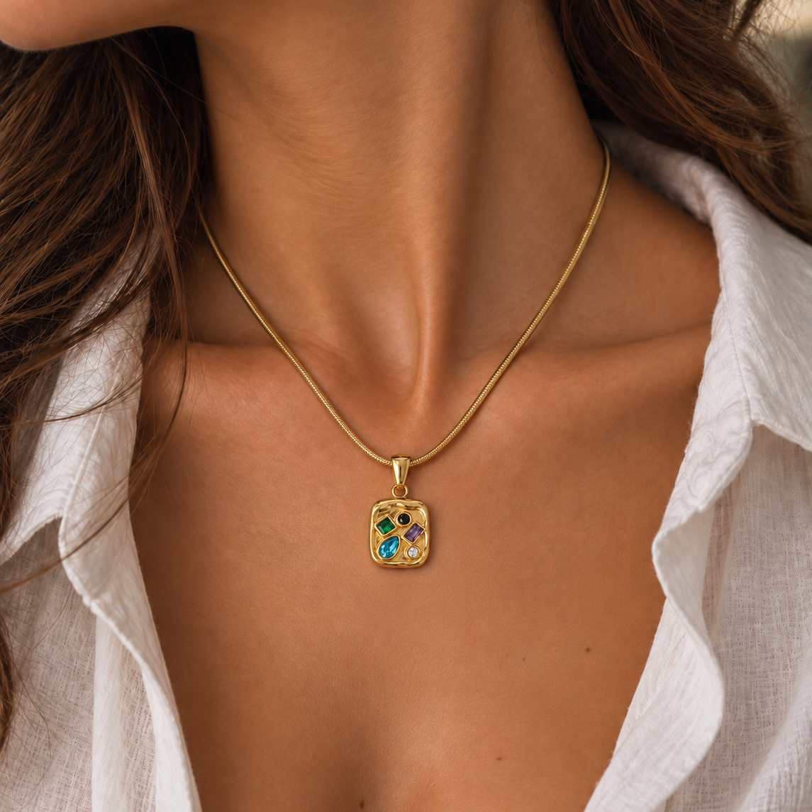 Gold-plated Titanium Colorful Stone Necklace