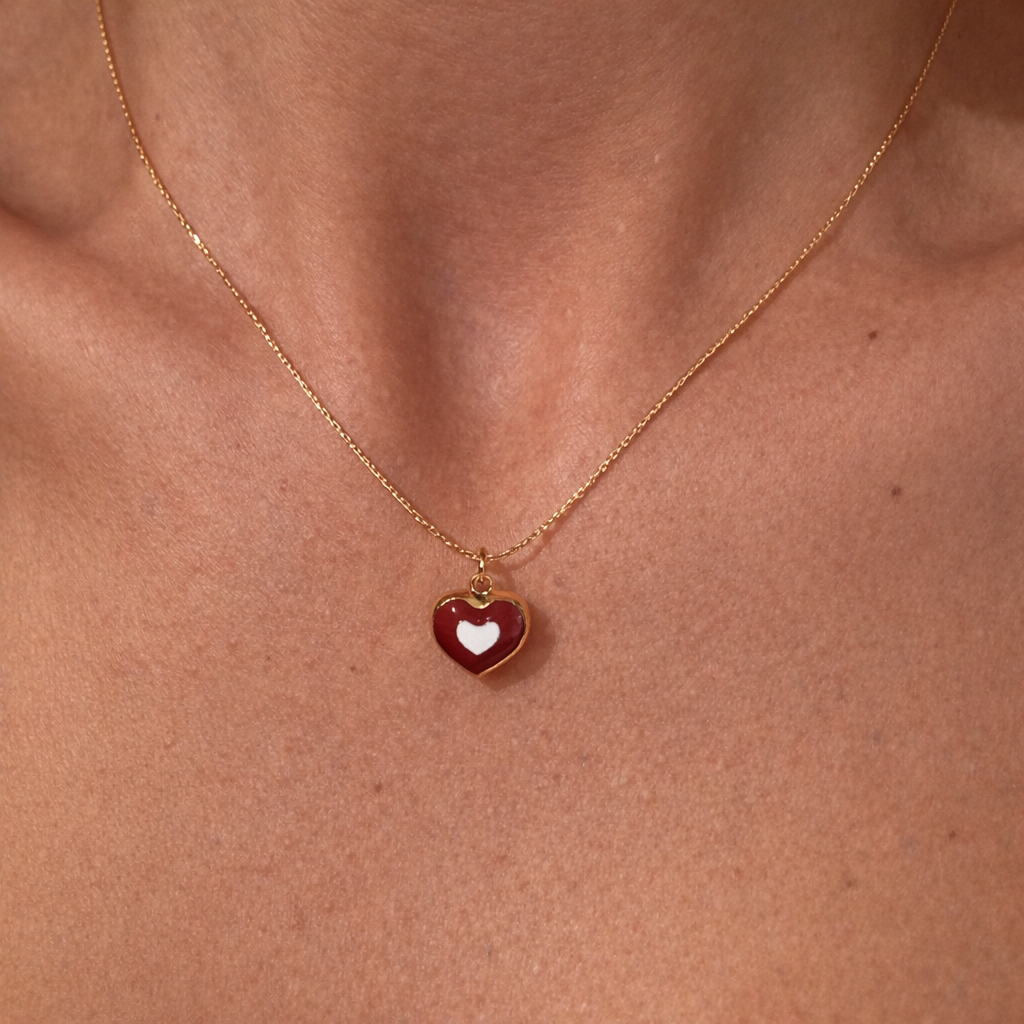 Gold-plated Titanium Red with Heart Necklace