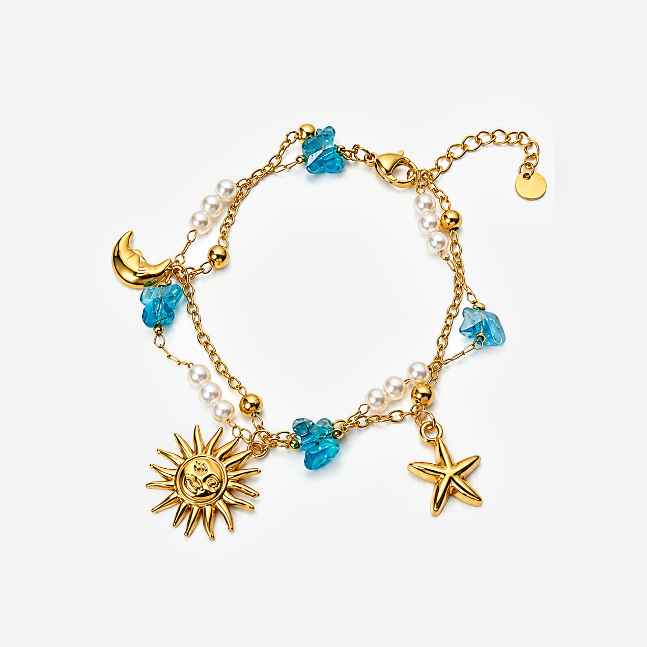 Gold-plated Titanium Light Blue Bracelet