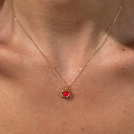 Gold-plated Titanium Red with Heart Necklace