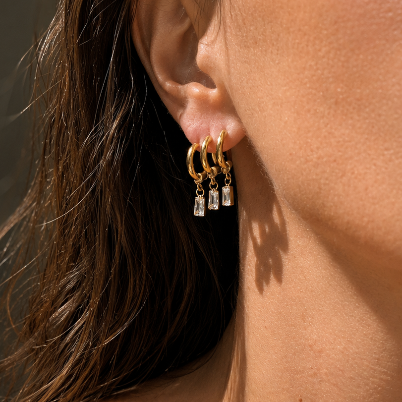 Gold-plated Titanium With Stone Earrings
