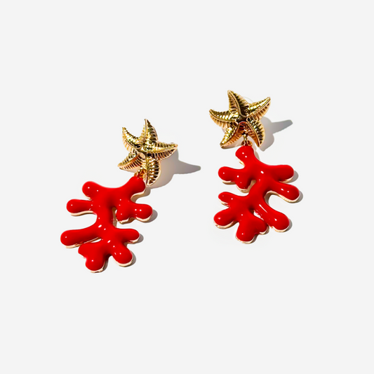 Gold-Plated Titanium Red Starfish Earrings