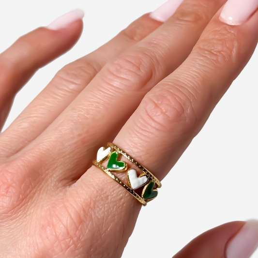 Gold-Plated Titanium Green Ring with Hearts