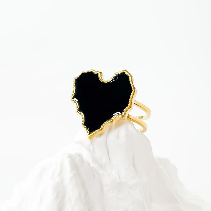 Gold-Plated Black Heart Titanium Ring