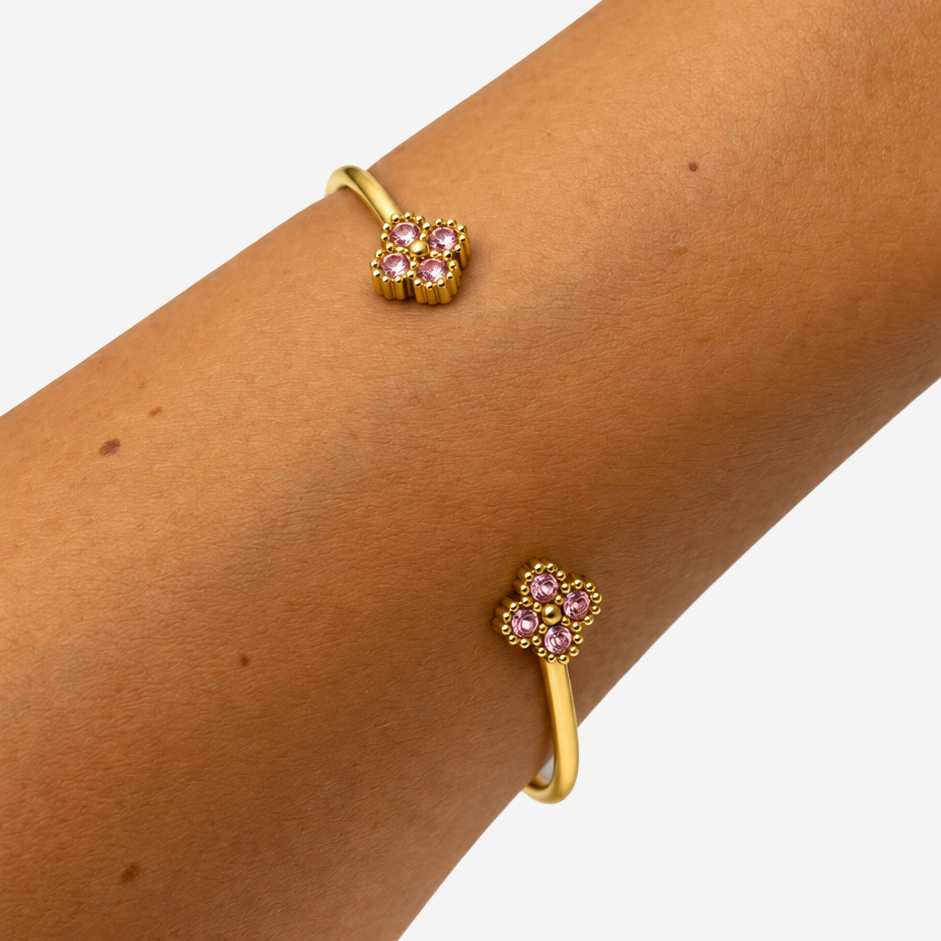 Gold-Plated Titanium Bracelet with Pink Stone