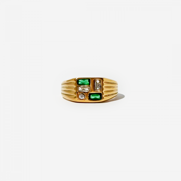 Gold-plated Titanium Green and White With Stone Ring