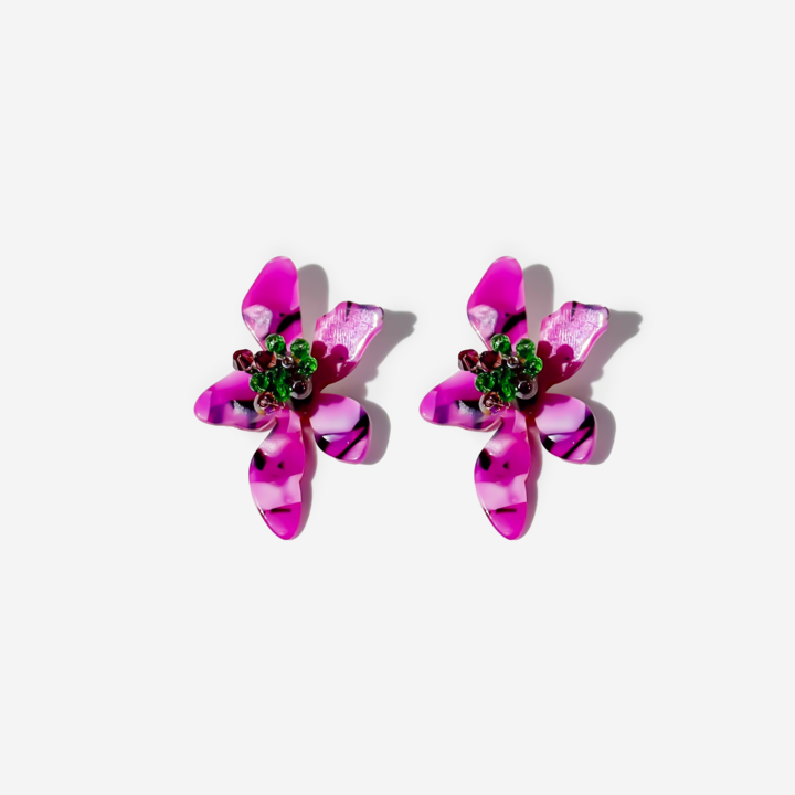 Purple Acrylic Flower-Shaped Earrings