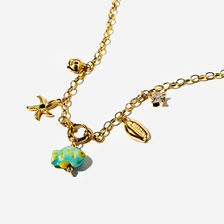 Gold-Plated Titanium Necklace with Charms