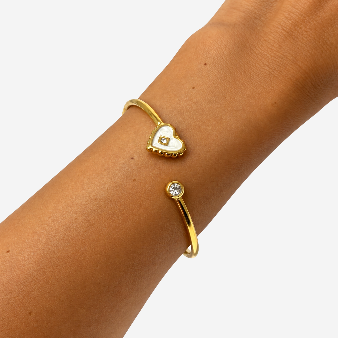 Titanium Gold Plated Bracelet White heart