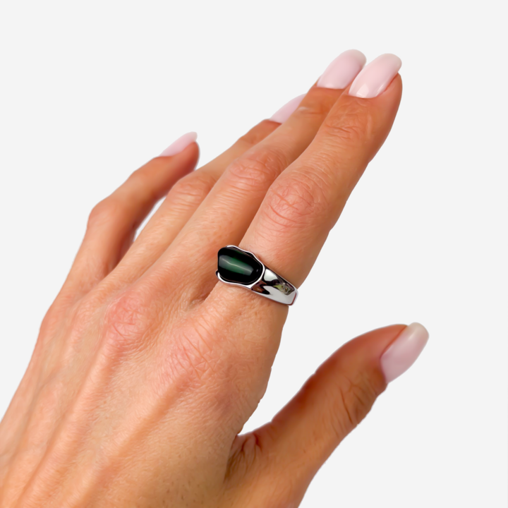 Gold-plated Titanium Green With Stone Ring