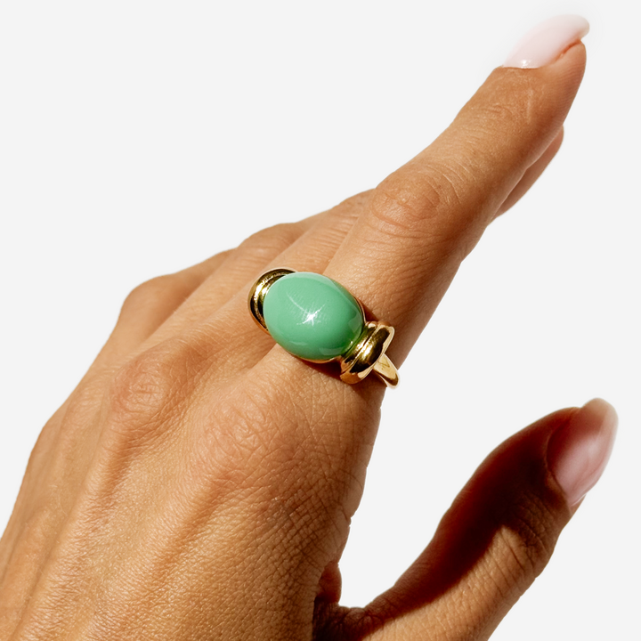 Gold-plated Titanium Green with Stone Ring