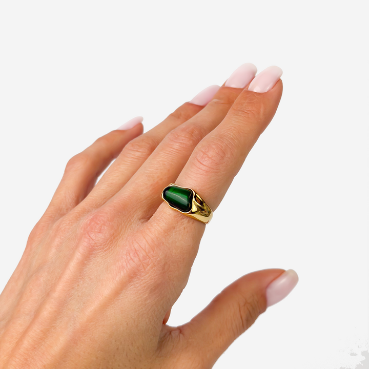 Gold-plated Titanium Green With Stone Ring