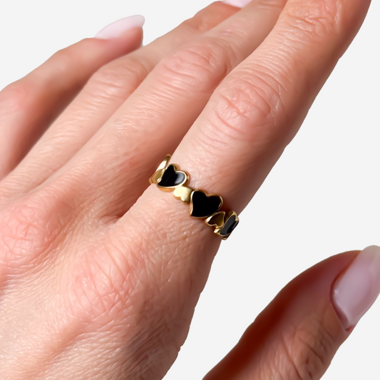 Gold-plated Titanium Black with Hearts Ring