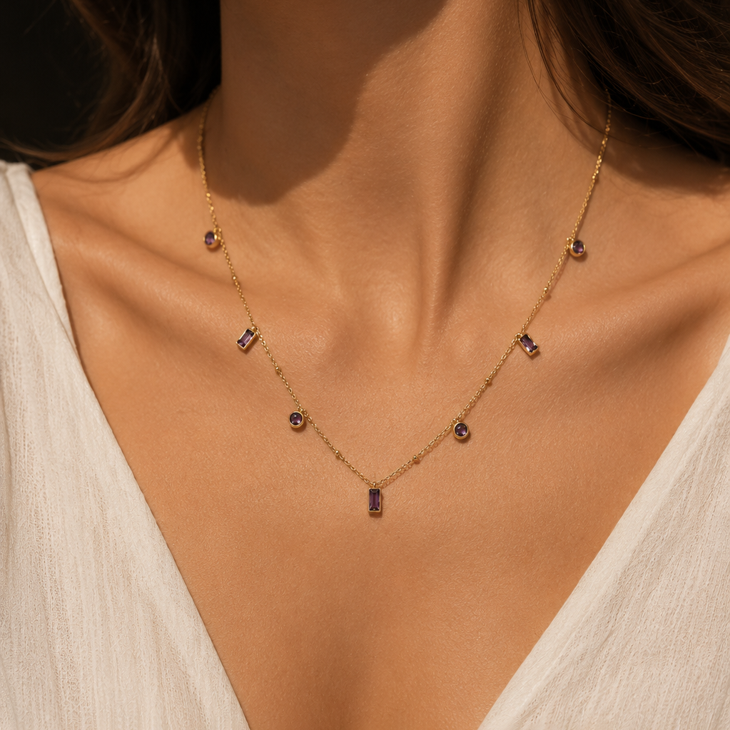 Gold-plated Titanium Purple Stone Necklace