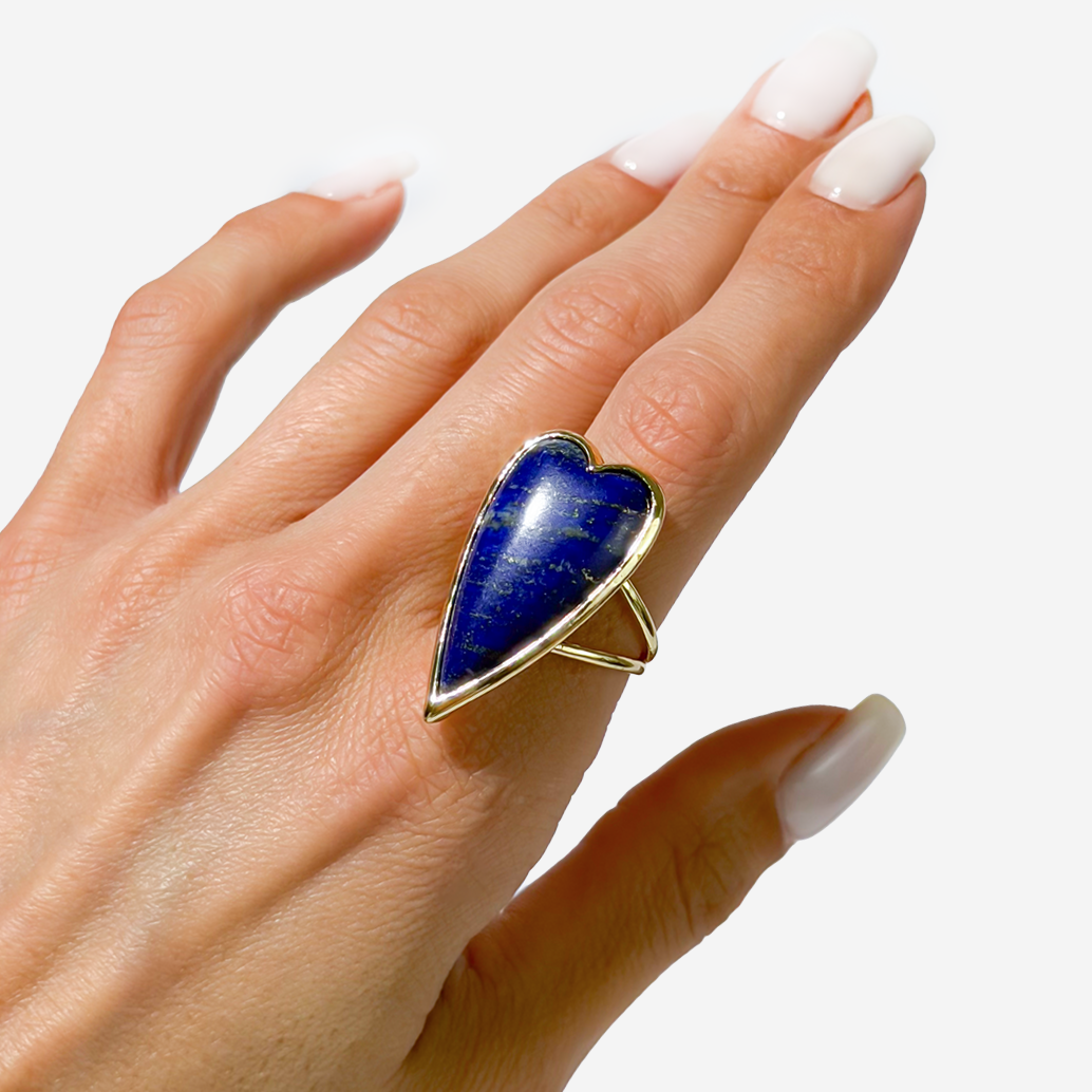 Gold-plated Titanium Blue with Hearts Ring