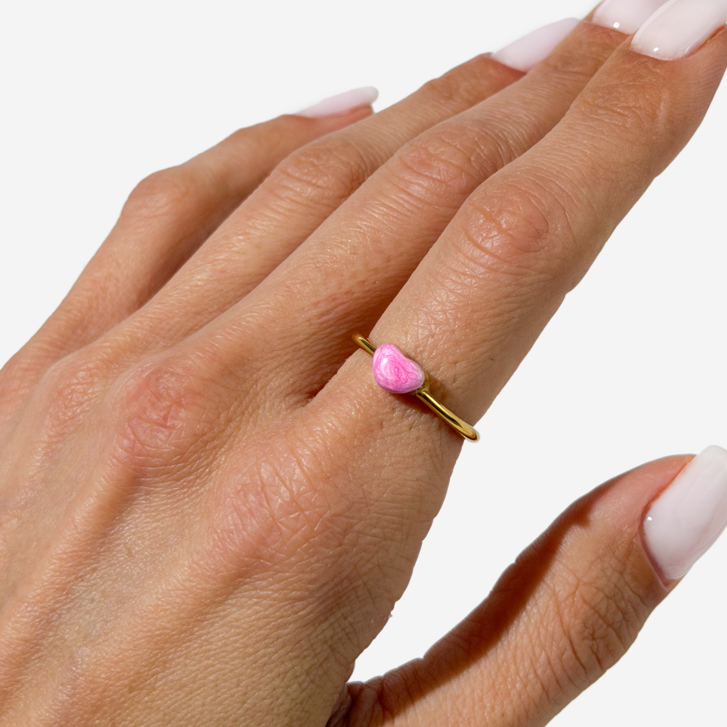 Gold-plated Titanium Pink with Hearts Ring