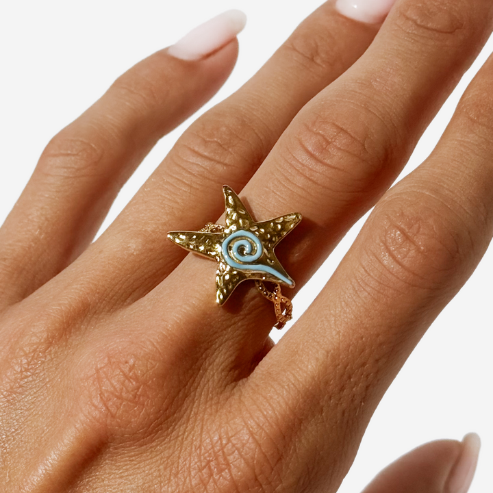 Gold-plated Titanium Sea Star Shaped Ring