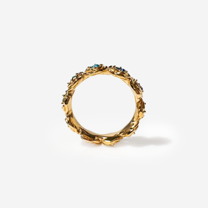 Gold-plated Titanium Colorful With Stones Ring