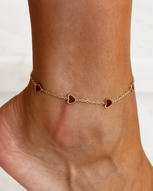 Gold-plated Titanium Anklet with Hearts Bracelet