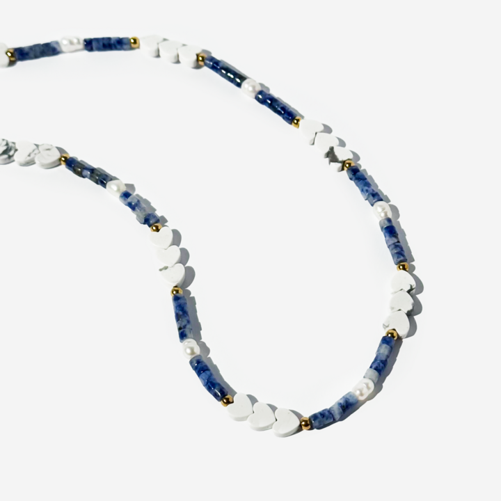 Gold-plated Titanium Blue with Hearts Necklace