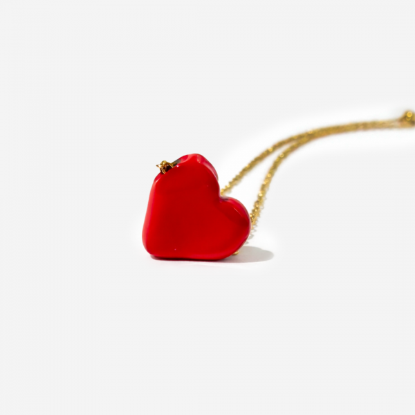 Gold-plated Titanium Red with Heart Necklace
