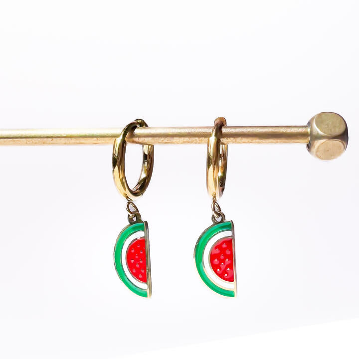 Gold-Plated Titanium Watermelon-Shaped Earrings