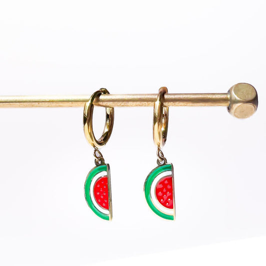 Gold-Plated Titanium Watermelon-Shaped Earrings