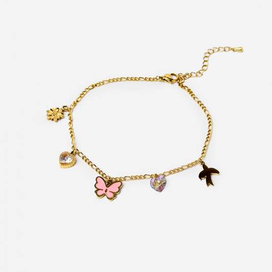 Gold-plated Titanium Anklet Pink with Butterflies Bracelet