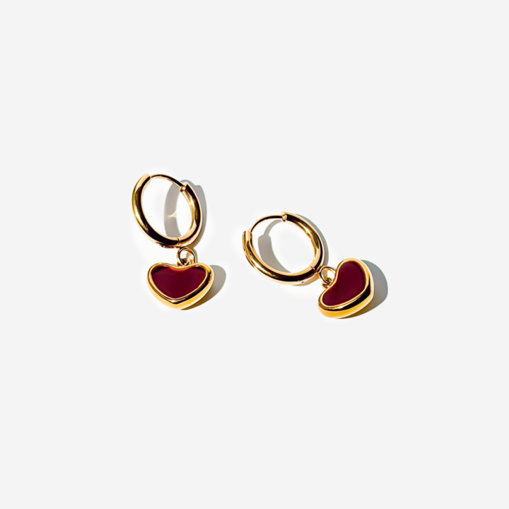 Gold-plated Titanium Red with Heart Earrings