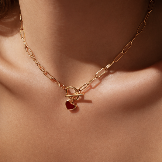 Gold-plated Titanium Red with Heart Necklace