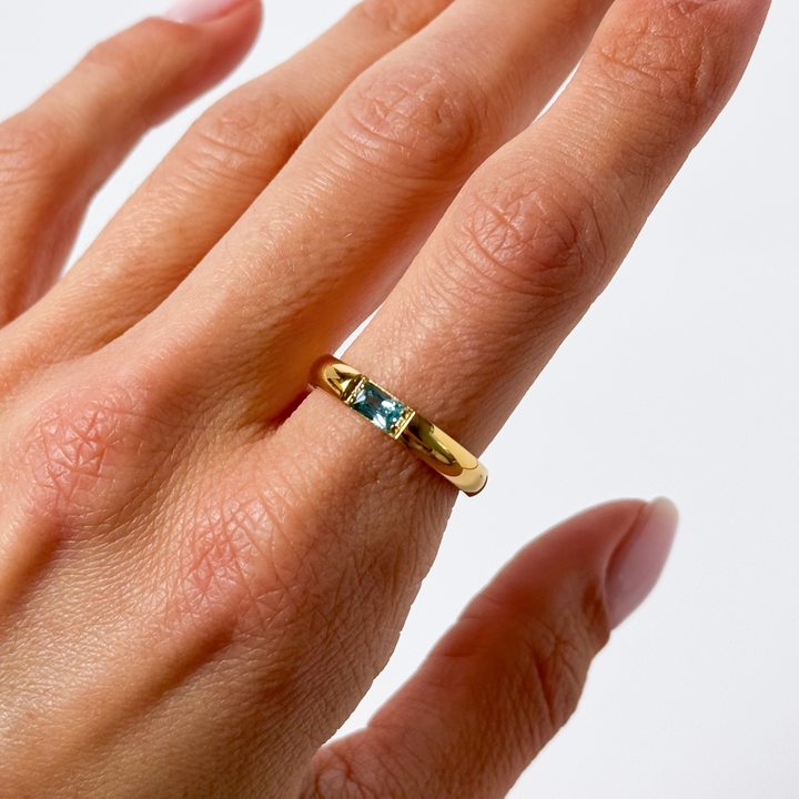 Gold-plated Titanium Light Blue With Stone Ring