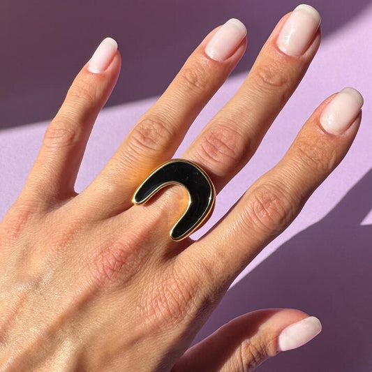 Gold-Plated Titanium Black Ring with Black Design
