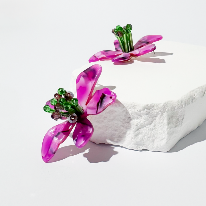 Purple Acrylic Flower-Shaped Earrings