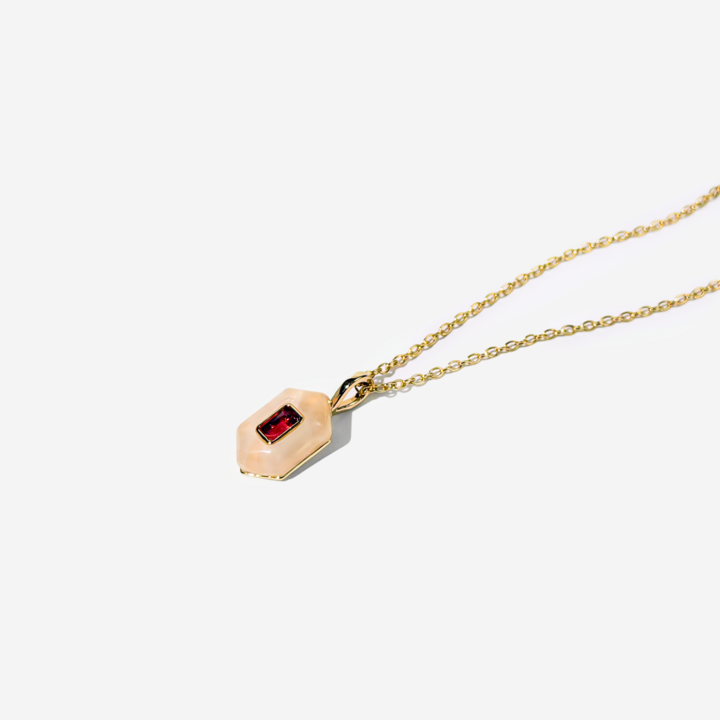 Gold-plated Titanium Pink With Stone Necklace