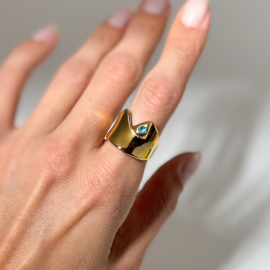 Gold-plated Titanium Light Blue With Stone Ring
