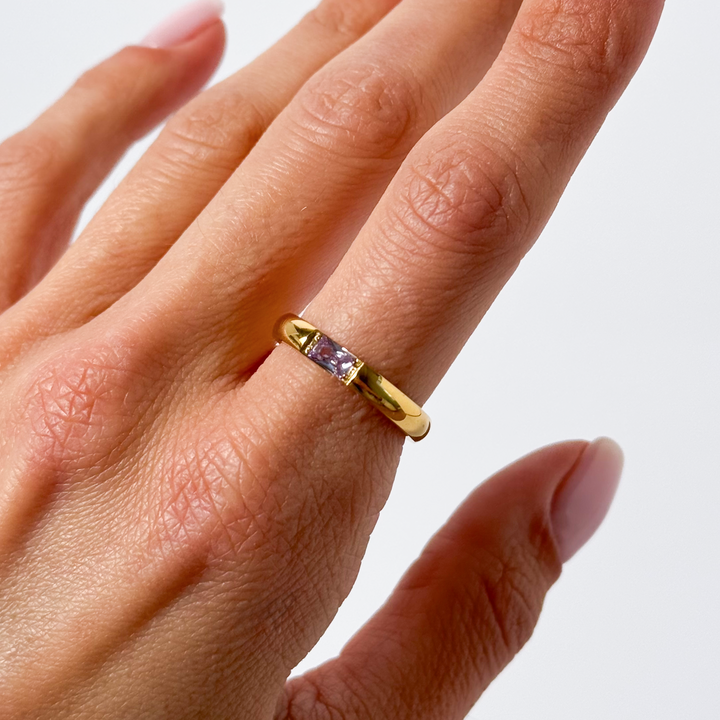 Gold-plated Titanium Purple With Stone Ring