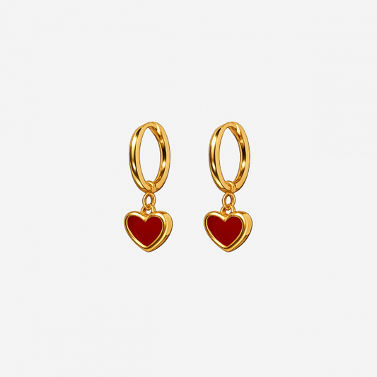 Gold-plated Titanium Red with Heart Earrings