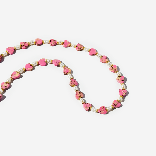 Gold-plated Titanium Pink with Hearts Necklace