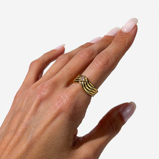 Gold-plated Titanium White With Stone Ring