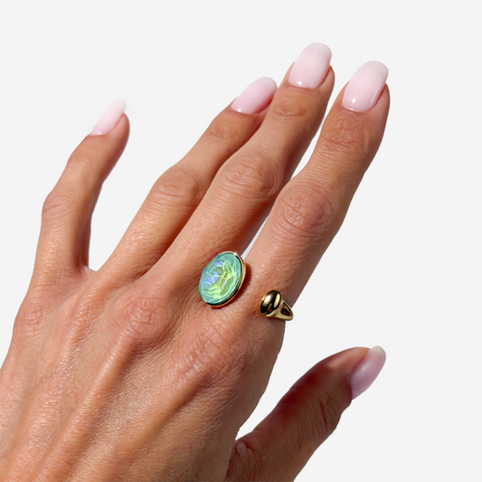 Gold-plated Titanium Light Blue With Stone Ring
