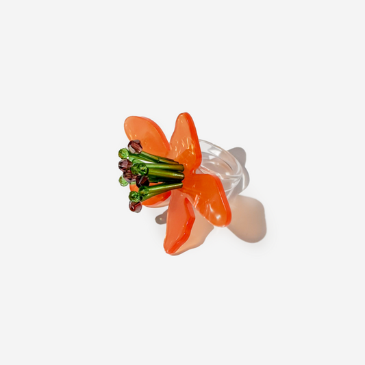 Orange Acrylic Flower-Shaped Ring