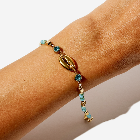 Gold-plated Titanium Light Blue Bracelet