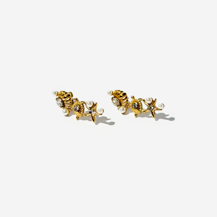 Gold-Plated Titanium Earrings with Sea Details
