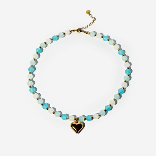 Gold-Plated Titanium Light Blue Necklace with Light Blue Stones
