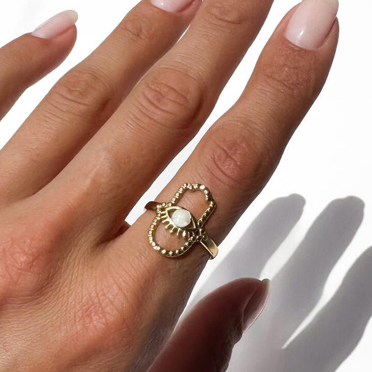 Gold-Plated Titanium White Ring with White Stones