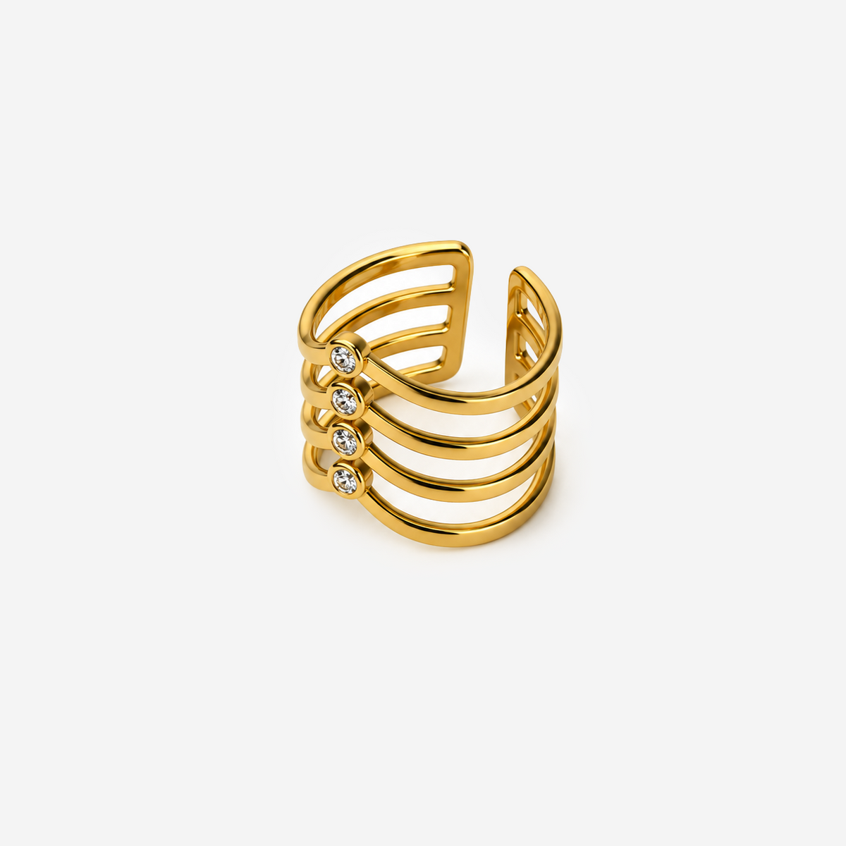 Gold-Plated Titanium Ring with White Stone