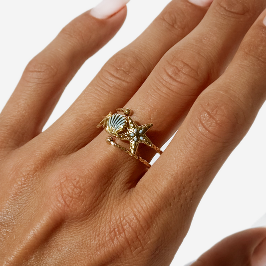 Gold-plated Titanium Sea Star Shaped Ring