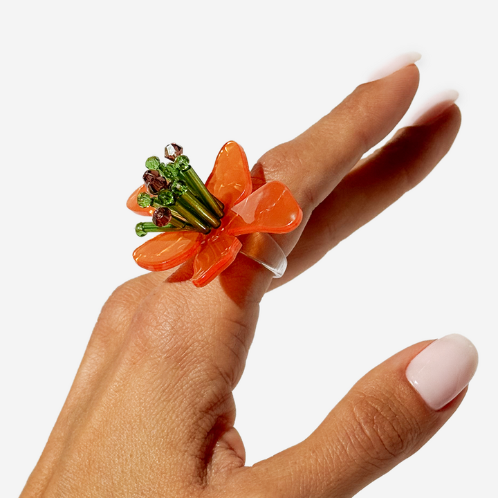 Orange Acrylic Flower-Shaped Ring