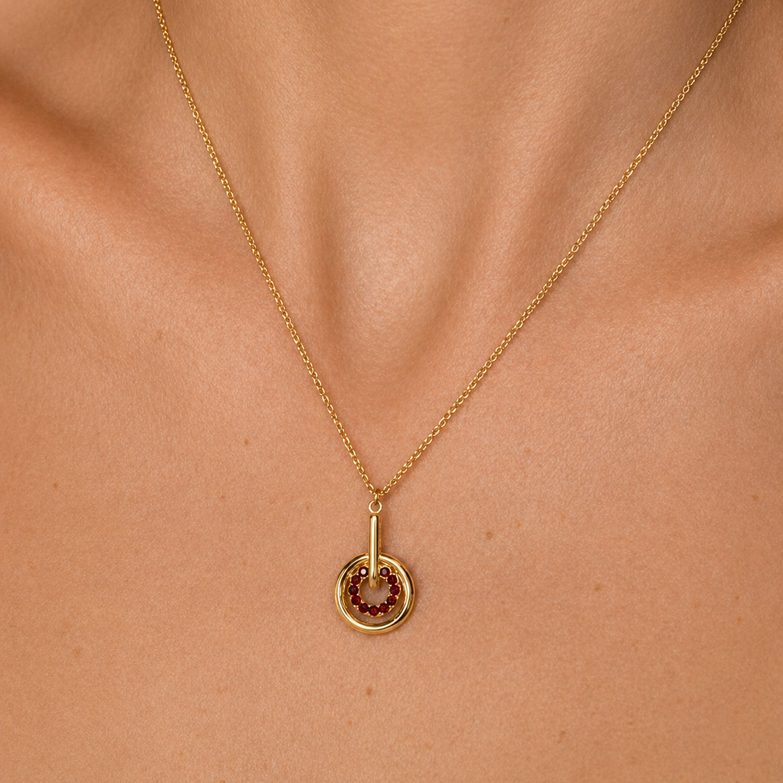 Gold-plated Titanium With Red Stone Necklace