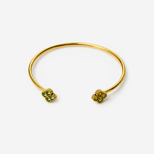 Gold-Plated Titanium Bracelet with Green Stone